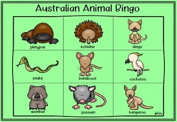 Bliver til I modsætning til cilia Australian Animal Bingo Game by Paula's Place Teaching Resources
