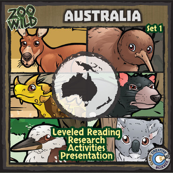 Preview of Australian Animals Activities - Set 1 - Reading, Printables, Slides & Digital