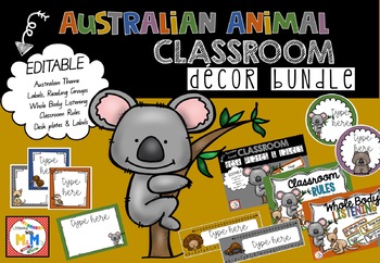 Preview of Australian Animals Classroom Decor Pack **Editable**