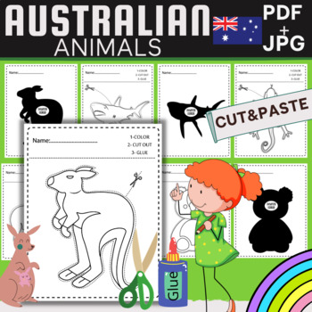 Preview of Australian Animals Fine Motor Skills Cut ,Paste And Color (Oceania)