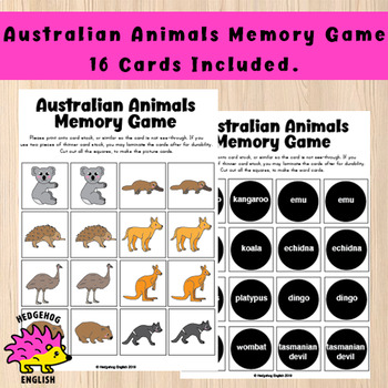Australian Animals Memory Game by |