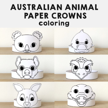 Preview of Australian Animals Paper Crowns Headbands Hats Printable Coloring Craft Activity