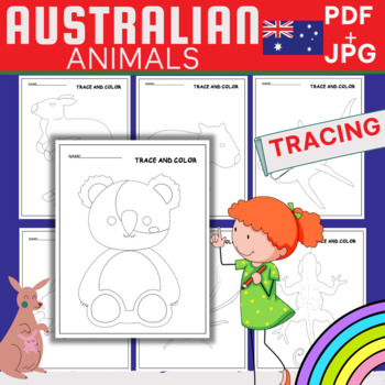 Preview of Australian Animals Tracing practice - pre-writing skills,Handwriting Worksheets