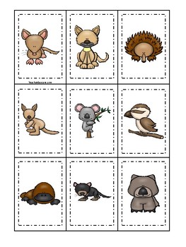 Australian themed Memory Match Game. Printable Preschool Game