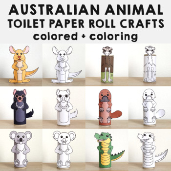 Australian Animals toilet paper roll craft Printable Coloring Activity for  Kids