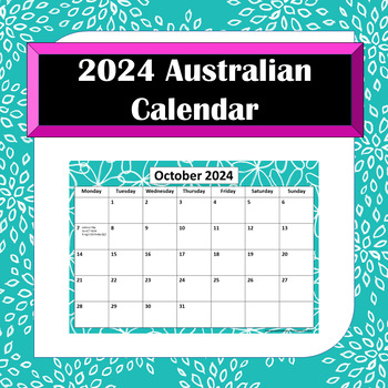 Preview of Australian Calendar 2024 Aqua A4 printable PDF