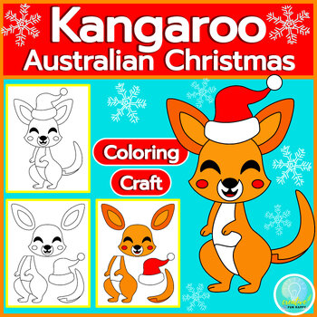 Preview of Australian Christmas Crafts Kangaroo Wearing a Santa Hat Christmas in Australia