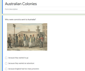Preview of Australian Colonies Google Form