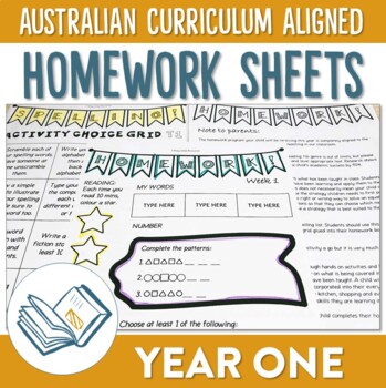 Preview of Australian Curriculum Aligned Year 1 Homework Sheets