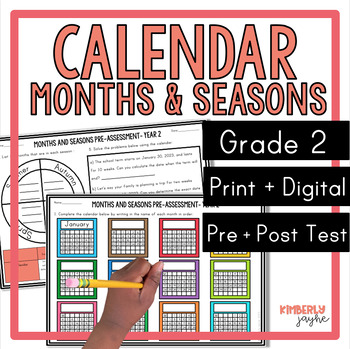 Preview of Australian Curriculum Calendar Months Seasons Pre & Post Test Year 2 Assessment