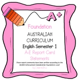 Australian Curriculum Foundation/Prep English Report Card 