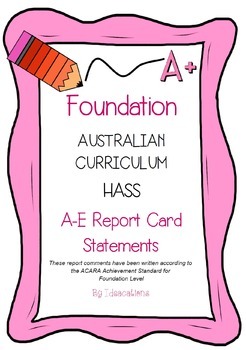 Preview of Australian Curriculum Foundation/ Prep HASS Report Card Comments
