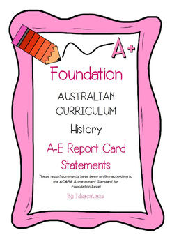 Preview of Australian Curriculum Foundation/ Prep History Report Card Comments