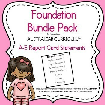 Preview of Australian Curriculum Foundation/ Prep Report Card Comments - Bundle Pack