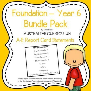 Preview of Australian Curriculum Foundation to Year 6 Report Card Comments Mega Bundle Pack