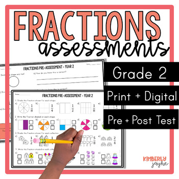 Preview of Australian Curriculum Fractions Math Pre & Post Test Year 2 Assessment