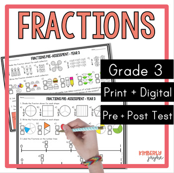 Preview of Australian Curriculum Fractions Math Pre & Post Test Year 3