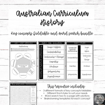 Preview of Australian Curriculum - History concepts foldables and wordsearch