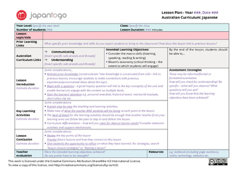 Preview of Australian Curriculum: Japanese - Lesson Plan (Template)