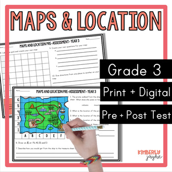 Preview of Australian Curriculum Maps and Location Math Pre & Post Test Year 3