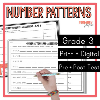 Preview of Australian Curriculum Math Number Patterns Pre & Post Test Year 3 Assessment