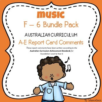 Preview of Australian Curriculum Music Report Card Comments - F-6 Bundle Pack