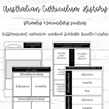 Preview of Australian Curriculum - Primary & Secondary Sources - differentated foldables