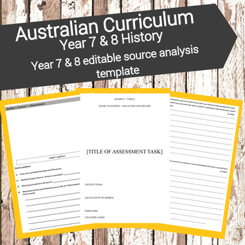 Preview of Australian Curriculum - History - Year 7 & 8 editable source analysis template