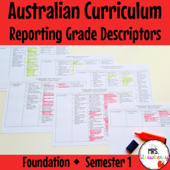 Preview of Foundation ENGLISH MATHS Australian Curriculum Reporting Grade Descriptors Sem 1