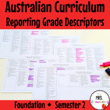 Preview of Foundation ENGLISH MATHS Australian Curriculum Reporting Grade Descriptors Sem 2