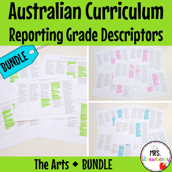 Preview of Australian Curriculum Reporting Grade Descriptors The Arts BUNDLE