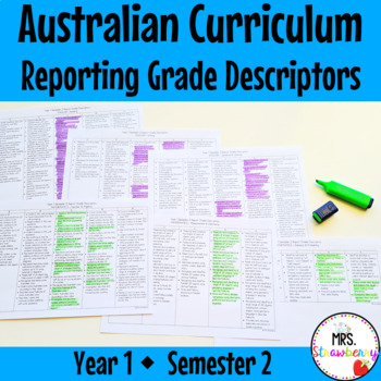 Preview of Year 1 ENGLISH AND MATHS Australian Curriculum Reporting Grade Descriptors Sem 2