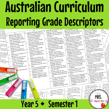 Preview of Year 5 ENGLISH AND MATHS Australian Curriculum Reporting Grade Descriptors Sem 1