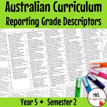 Preview of Year 5 ENGLISH AND MATHS Australian Curriculum Reporting Grade Descriptors Sem 2