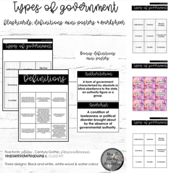 Preview of Types of government flashcards & mini posters
