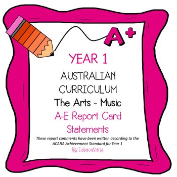 Preview of Australian Curriculum Year 1 Music Report Card Comments