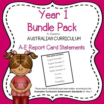 Preview of Australian Curriculum Year 1 Report Card Comments - Bundle Pack