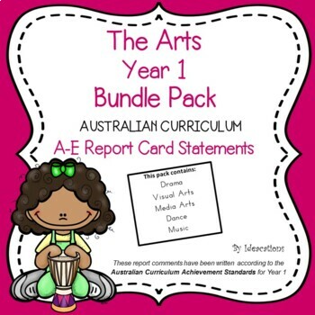 Preview of Australian Curriculum Year 1 The Arts Report Card Comments - Bundle Pack