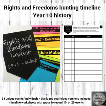 Preview of Australian Curriculum - Year 10 History - Rights and Freedoms bunting timeline