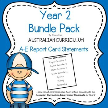 Preview of Australian Curriculum Year 2 Report Card Comments - Bundle Pack