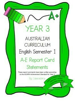 Preview of Australian Curriculum Year 3 English Report Card Comments - Semester 1