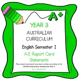 Australian Curriculum Year 3 English Report Card Comments 