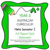Australian Curriculum Year 3 Maths Report Card Comments - 