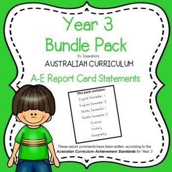 Preview of Australian Curriculum Year 3 Report Card Comments - Bundle Pack