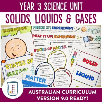 Preview of Australian Curriculum 8.4 and 9.0 Year 3 Science Unit Solids, Liquids and Gases