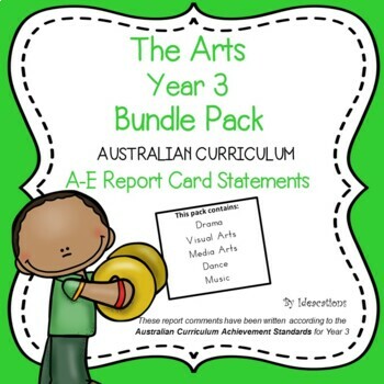 Preview of Australian Curriculum Year 3 The Arts Report Card Comments - Bundle Pack