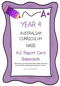 Preview of Australian Curriculum Year 4 HASS Report Card Comments