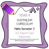 Australian Curriculum Year 4 Maths Report Card Comments - 