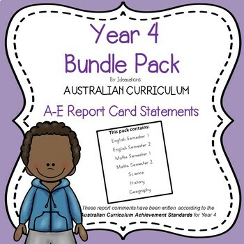 Preview of Australian Curriculum Year 4 Report Card Comments - Bundle Pack