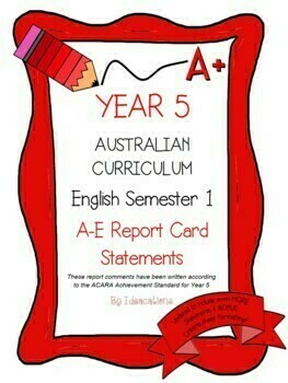 Preview of Australian Curriculum Year 5 English Report Card Comments - Semester 1